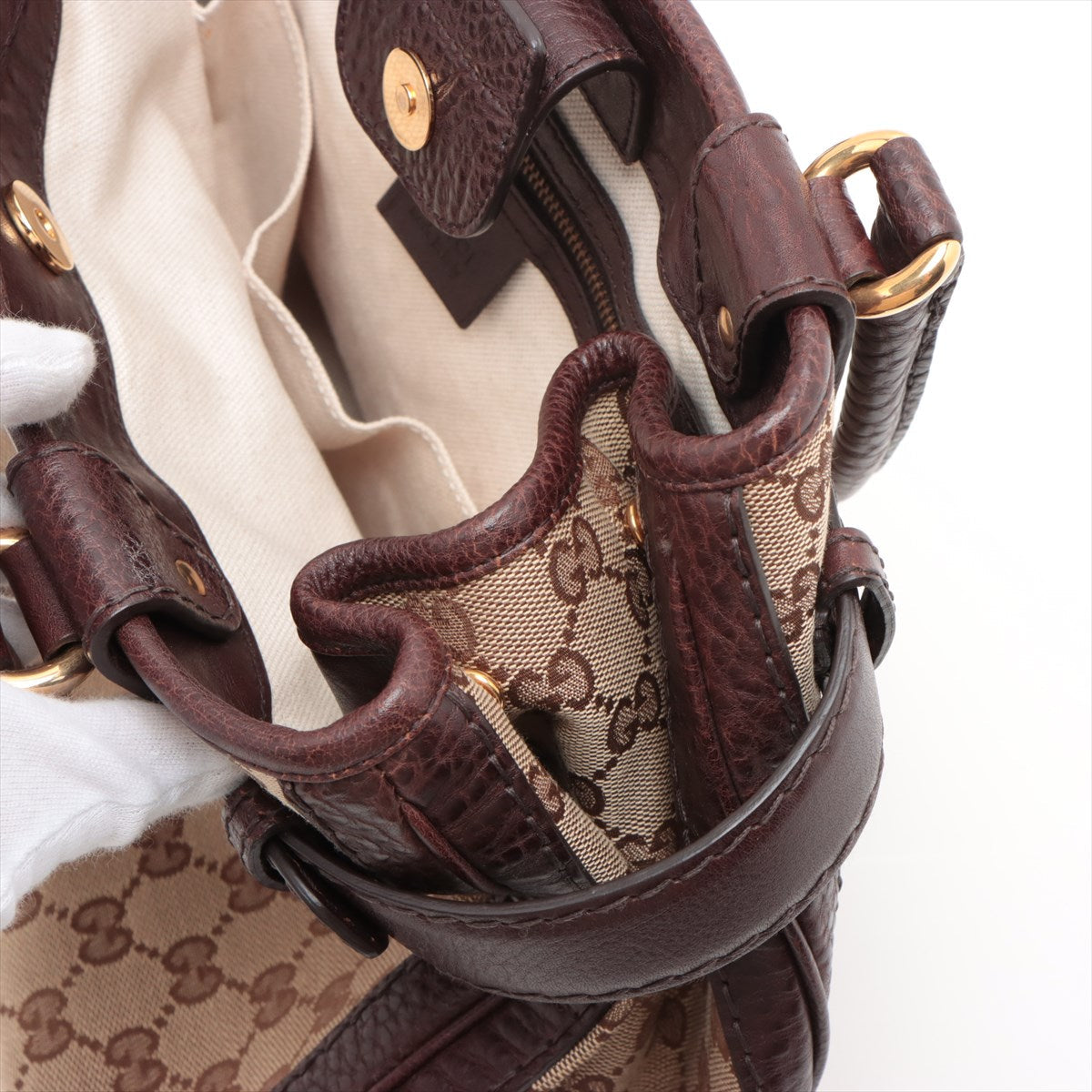 Gucci GG Canvas Leather Shoulder Bag Beige×Brown