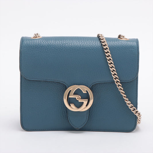 Gucci Interlocking G Leather Chain Shoulder Bag Blue