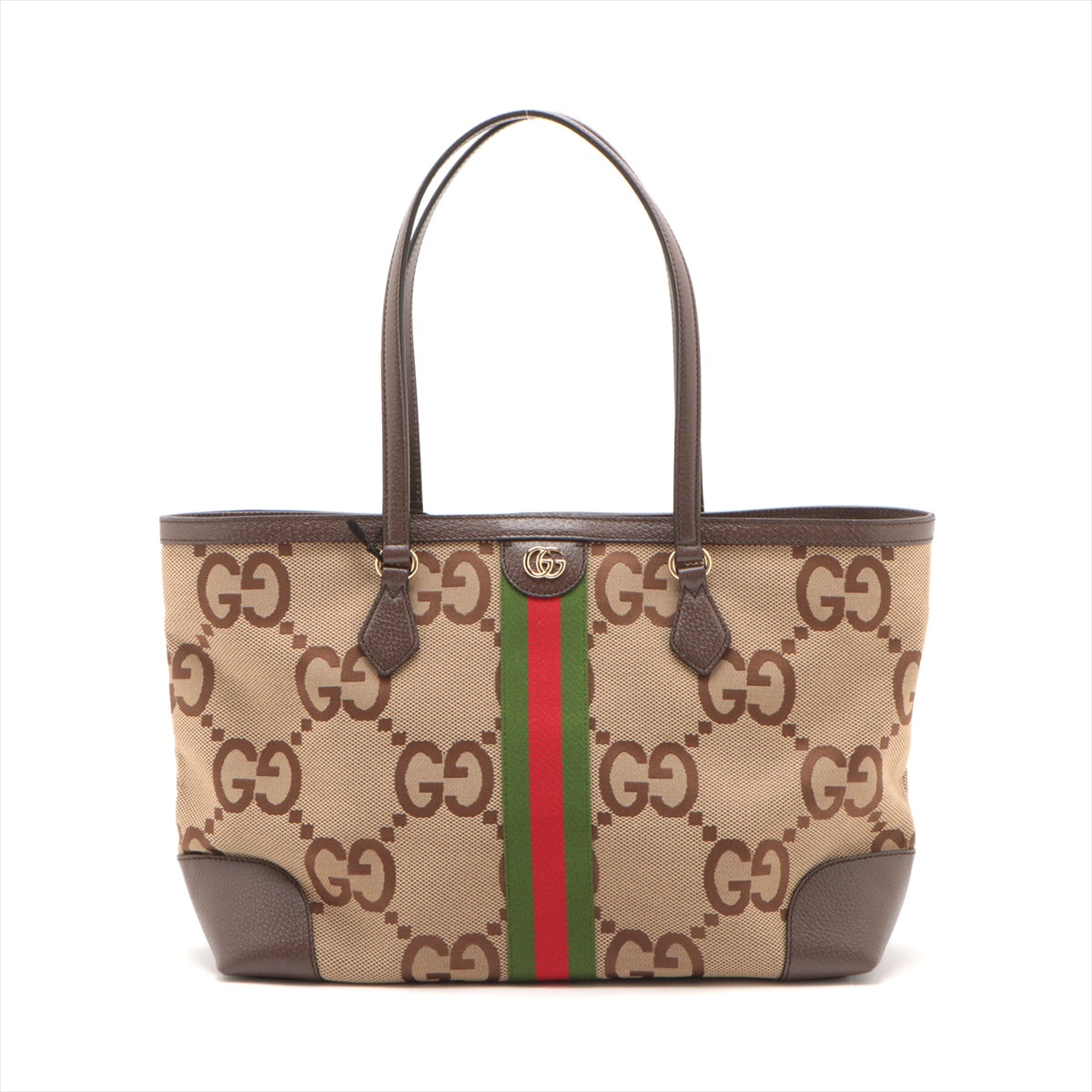 Gucci Jumbo GG Canvas Leather Tote Bag Brown