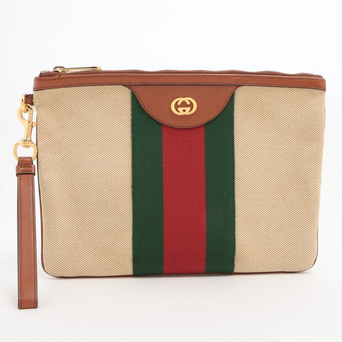 Gucci Interlocking G Web Canvas  Pouch Beige