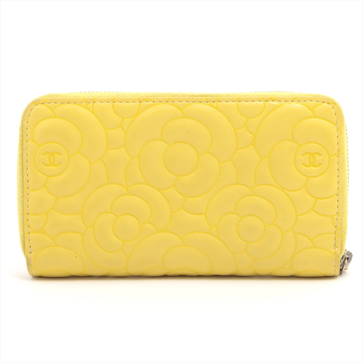 Chanel Camellia Lambskin Zip Around Long Wallet Yellow