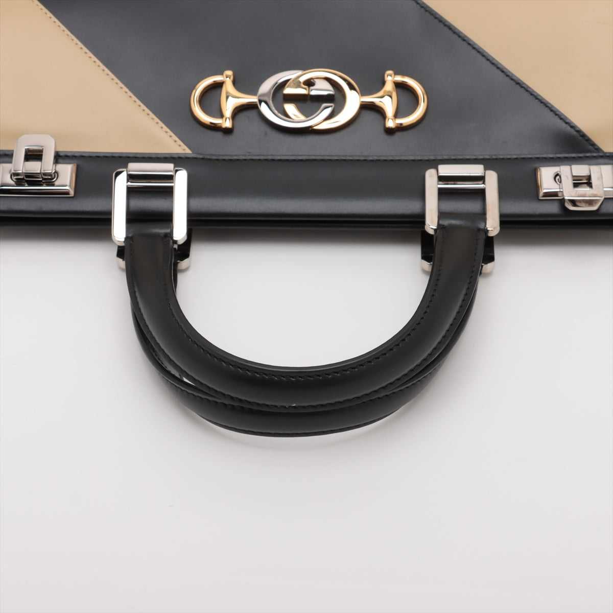 Gucci Zumi Leather Two-Way Handbag Black x Beige