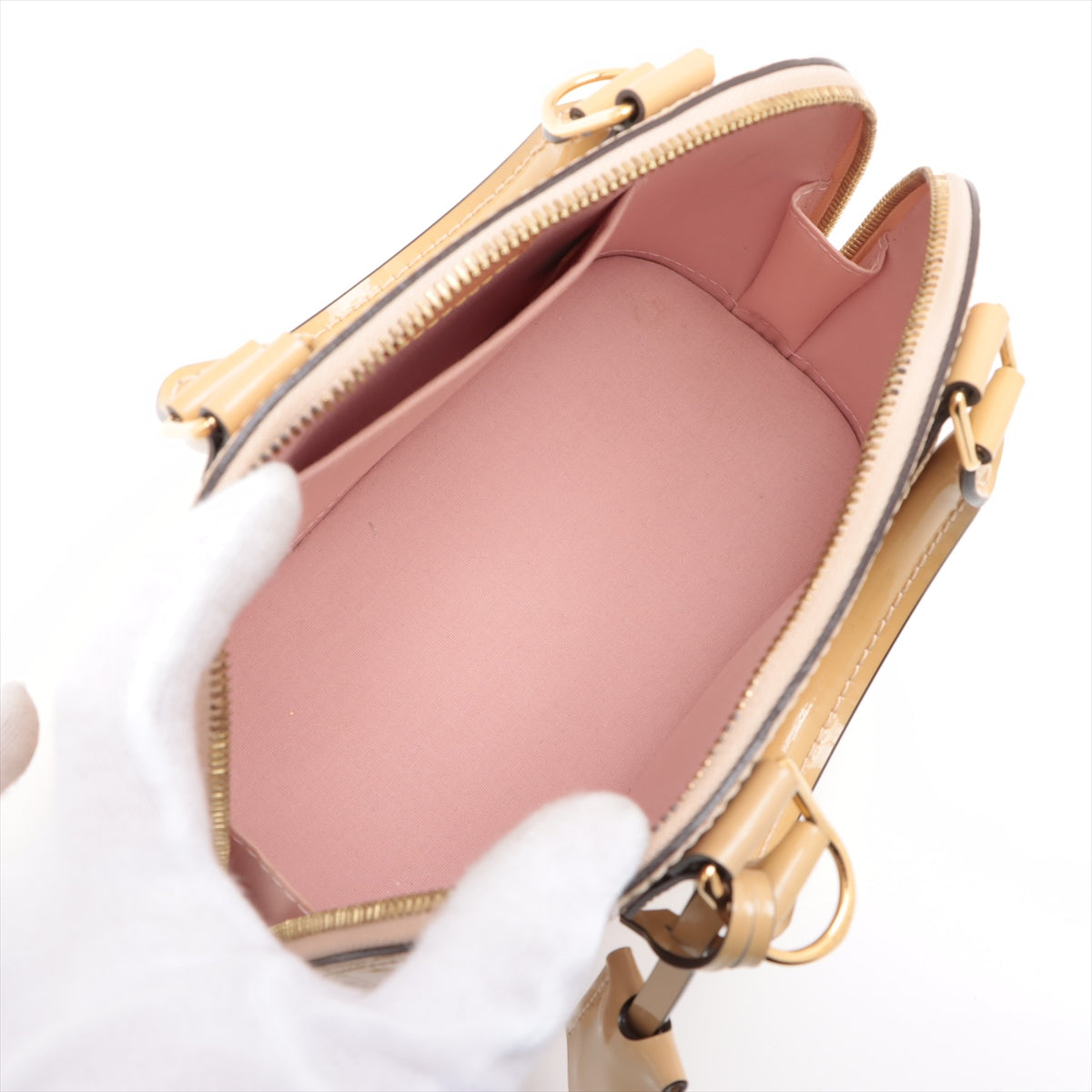 Louis Vuitton Vernis Rayures Alma BB Beige x Rose Ballerine