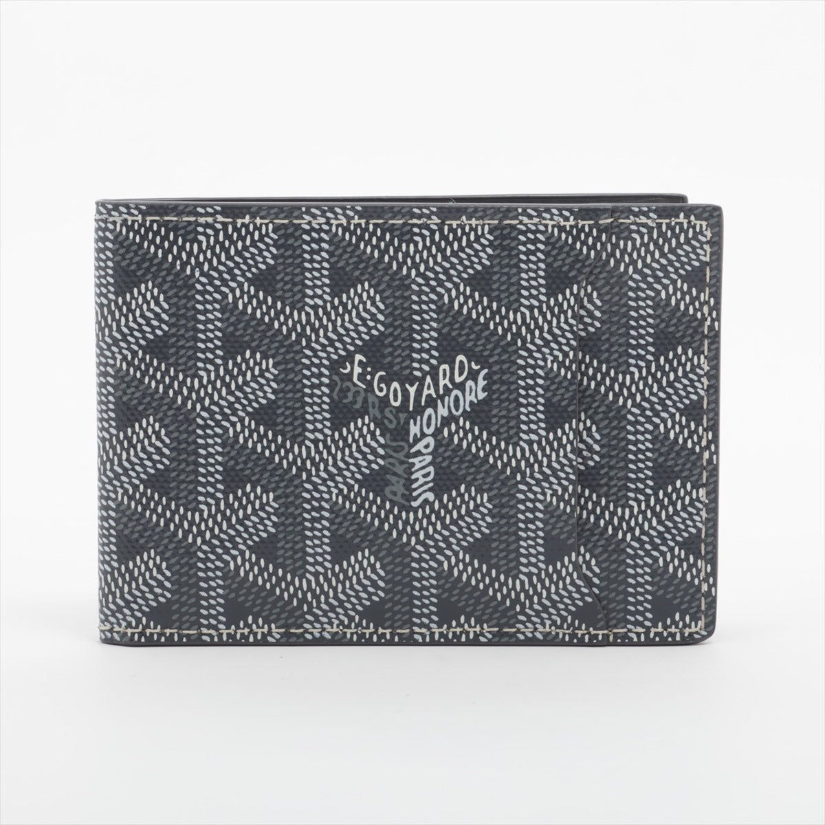 Goyard Herringbone Leather Bi-fold Card Case Gray